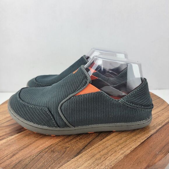 Olukai Boys Kids Size 4 Grey Orange Nohea Mesh Slip On Casual Loafer Shoes - Picture 1 of 8